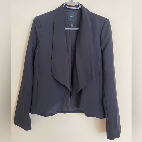 Forever 21 Draped Collar Waterfall Collar Open Black Blazer Women Size M US - Picture 3 of 4